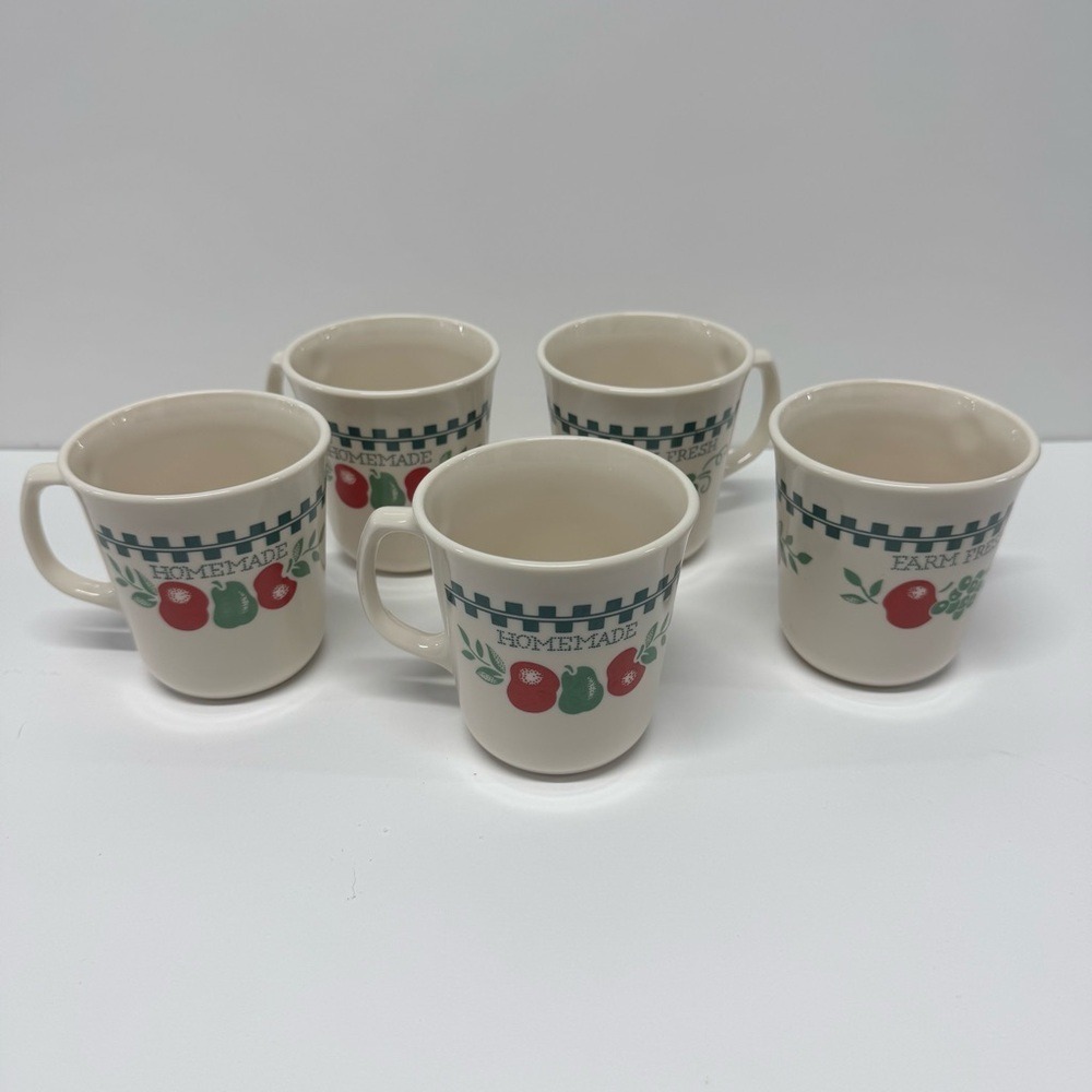 Corning Corelle VTG Farm Fresh Homemade Fruit Coffee Mugs Apple Pear Set of 5